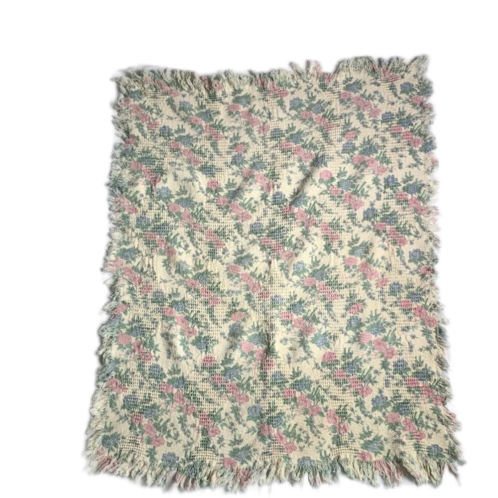 90s Floral Cottage Core Throw Blanket Fringe Picnic garden blanket